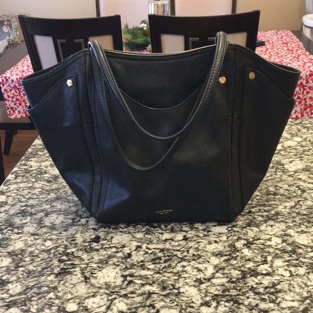 Isaac Mizrahi black leather pebbled satchel